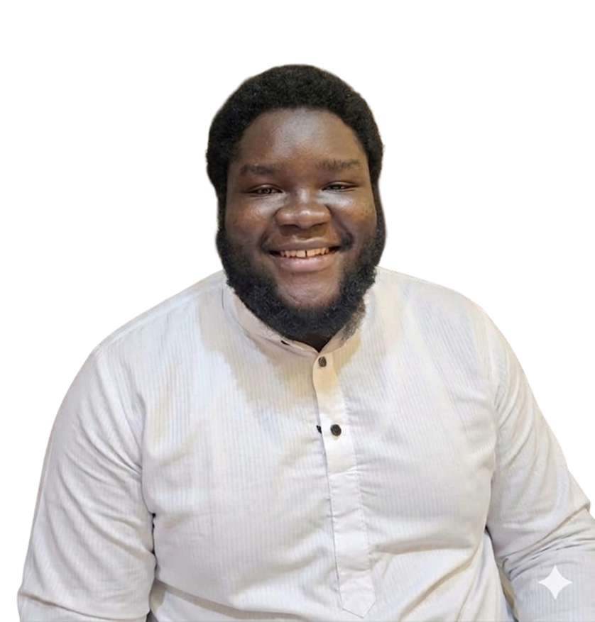 Portrait of Tobenna Umeh wearing a light traditional-style shirt